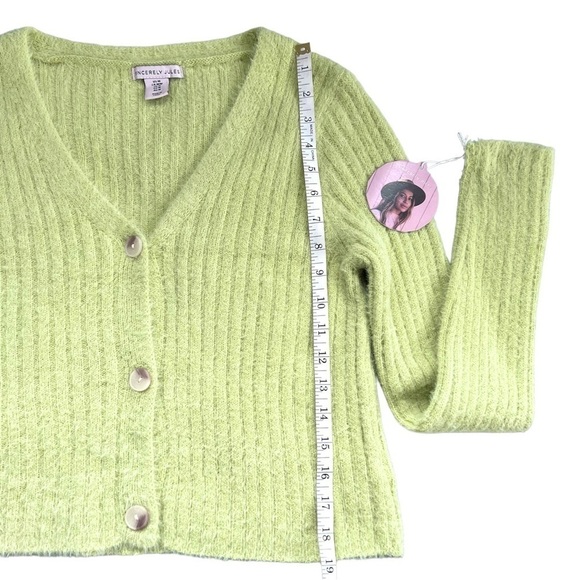Sincerely Jules Lime Green Soft Cardigan Sweater Size M - Picture 6 of 10